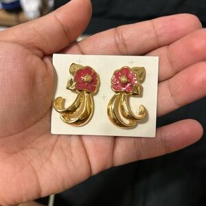 Gold and Pink Floral Earrings